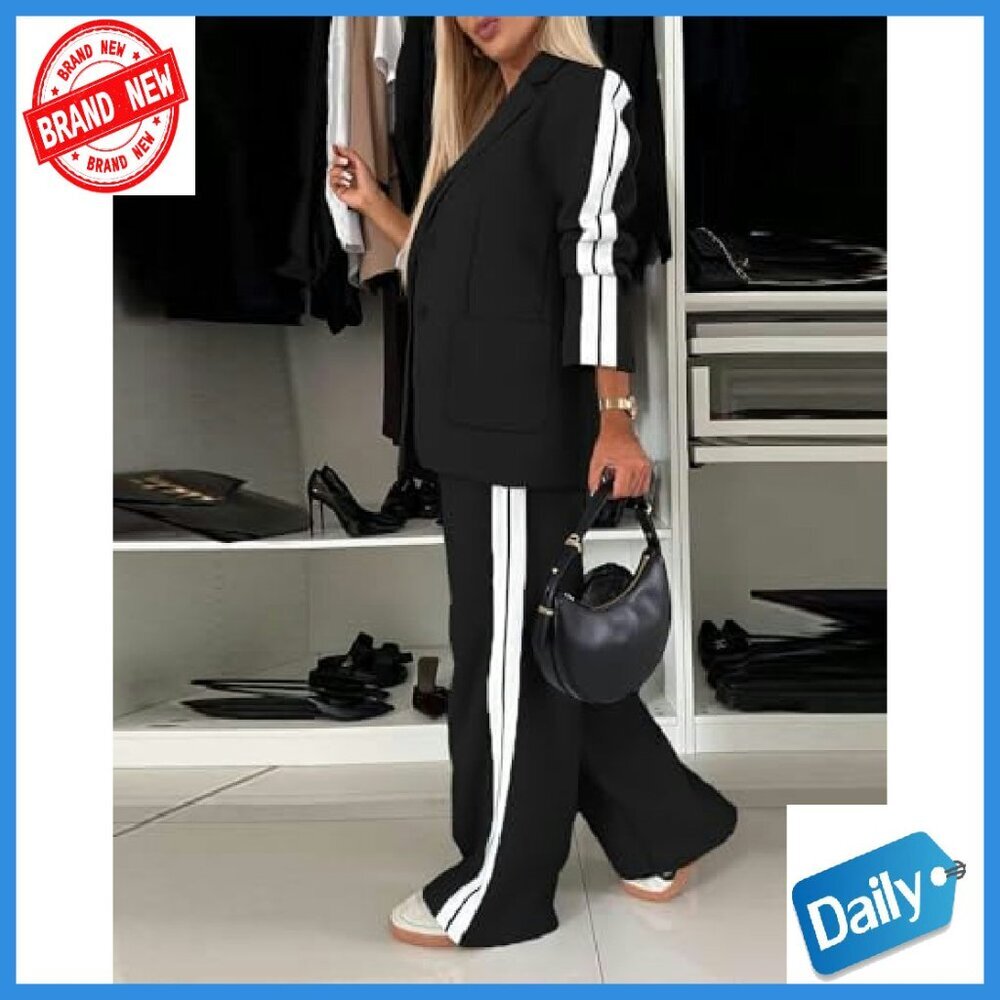 Women's Two Piece Blazer Pants Set Business Casual Suit Tailored Fit - Picture 3 of 8